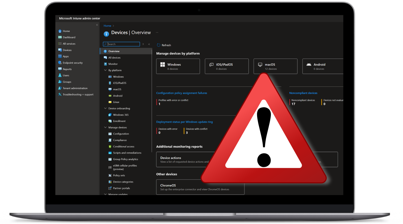 Laptop showing Intune error interface